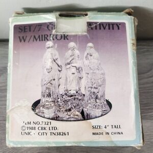 Vintage Clear 7 Pcs Glass Religious Nativity Scene Christmas Holiday 80's Mirror